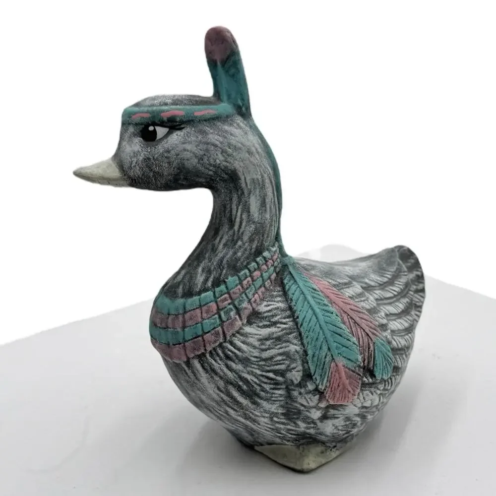 Southwestern Indian Mallard Duck Hand Painted Ceramic Figurine Signed‎ By Artist